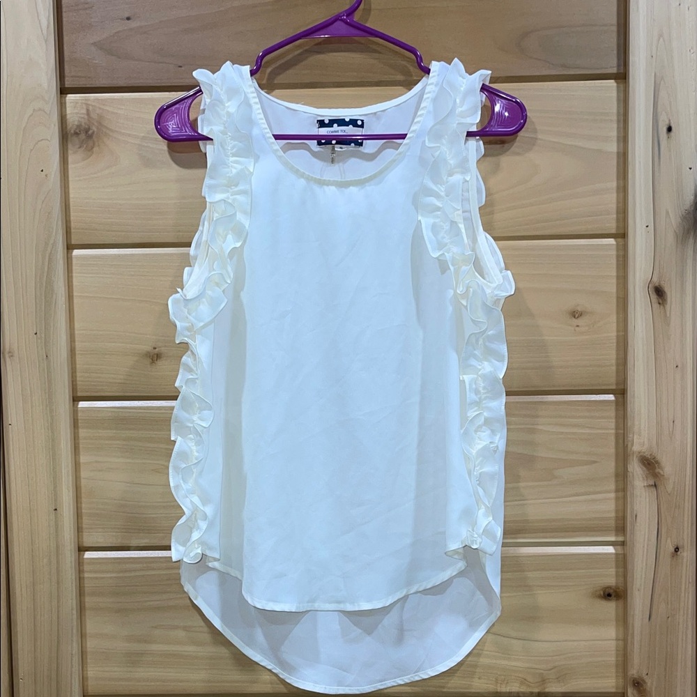 Chic Ivory Ruffle Sleeveless Blouse